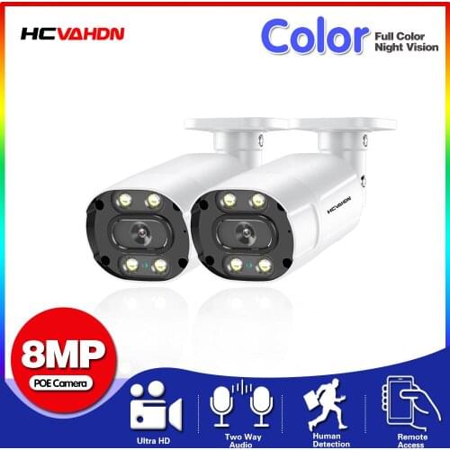 HCVAHDN Two -Way Audio AI Face Detection Alarm H.265 4K IP Camera Color Night Vision PoE Outdoor Bullet Security Camera