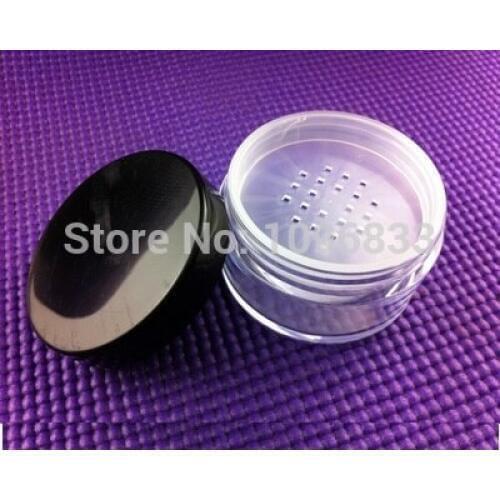60ML 30G Loose Powder Container Cosmetic Sifter Mesh Box Black Cap Talcum Powder Packing Jar Make-up Powder Case, 20pcs/Lot