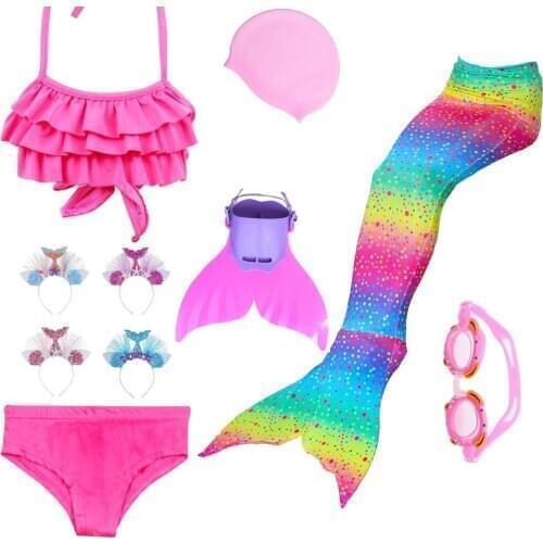 Kids Swimmable Mermaid Tail for Girls Bating Suit Mermaid Costume Swimsuit With Or No Monofin Fin Mermaid Headress
