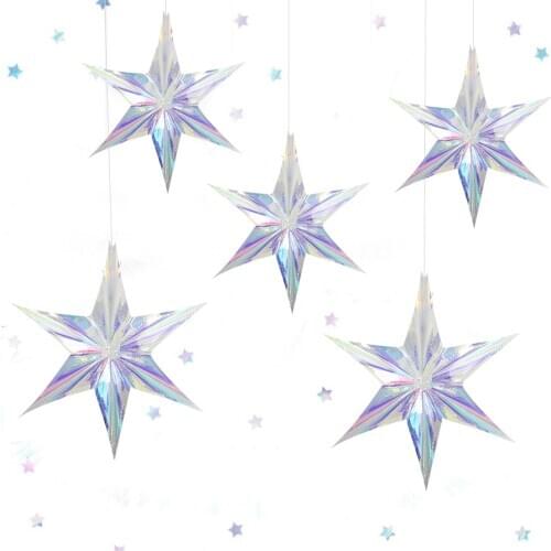 1Set Frosty Party Decoration Laser Hexagon Star Simulation Ice Icicle Hanging Pendant Home Ornament Ice Theme Xmas Party Decor