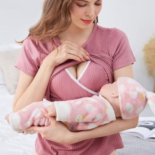 Summer Maternity Shirts Pregnancy Tees Modal Nursing Tops Breastfeeding Clothes Solid Color T-shirt for Pregnant Women Shirt