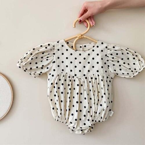 Baby Summer Clothing Cute Infant Baby Girls Bodysuits Princess Jumpsuits Outfits Clothes Bubble Short Sleeve Dots Playsuit