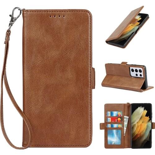 Magnetic Book Flip Phone Case For Samsung S8 S9 Plus S10 Edge S20 S21 Fe Ultra Card Holder Luxury Leather Full Cover With Strap