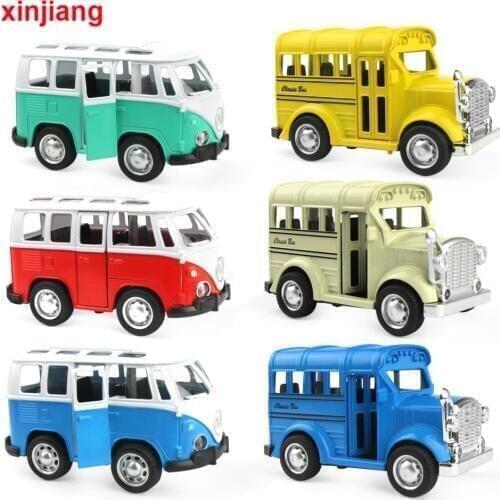 Mini Vintage Diecast Car School Bus Alloy Car Model Sliding Bus Toys Vehicles For Boys Flashing & Music Car Toys For Kids