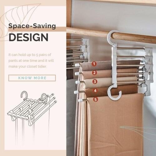 Multi-functional Pants Rack 5 in 1 Multi-functional Trouser Storage Rack Adjustable Pants Tie Storage Shelf Closet Organizer Sta