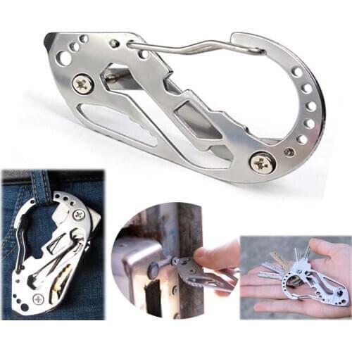 Stainless Steel Multi Function Keychain Screwdriver Wrench Carabiner Outdoor Sports Tool