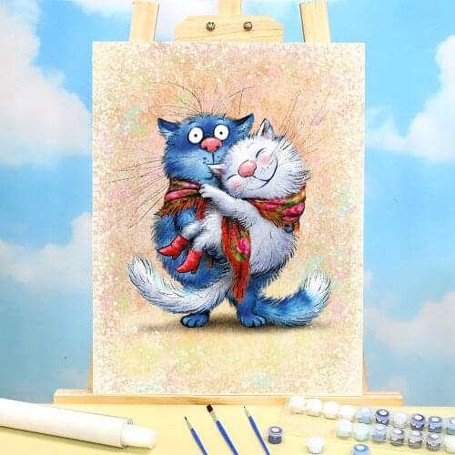 Cartoon Blue White Cat DIY Painting By Numbers Kit Oil Paints 40*50 Oil Painting Handmade For Handicraft