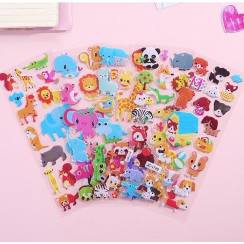 10pcs Randomly 3D Puffy Bubble Cartoon Stickers Princess Cars Animals Waterproof DIY Baby Toys For Children Kids Boy Girl Gift