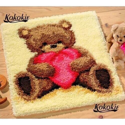 Cartoon bear diy latch hook rug kit canvas 3d printing vloerklee carpet embroidery handwerken knoop crochet needle for carpet