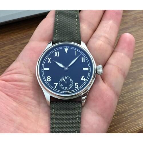 44mm GEERVO black dial Asian 6497 17 jewels Mechanical Hand Wind movement mens watch green luminous Mechanical watches gr351-g8