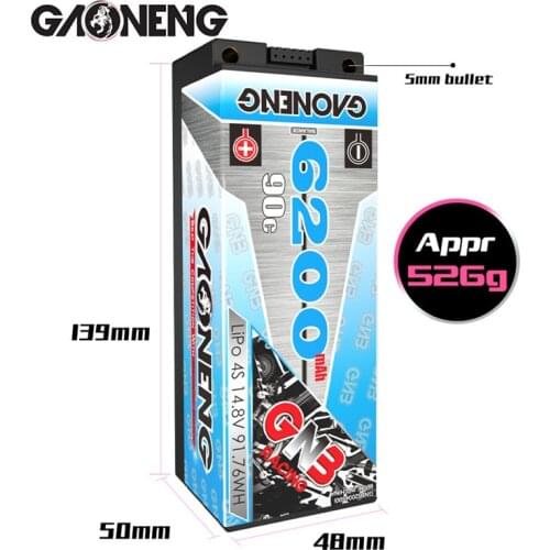 Original GAONENG GNB 6200mAh 14.8v 90C MAX 180C LiPo Battery For RC Car Racing Spare Parts With Shell Upgrade LiHV 4S Battery