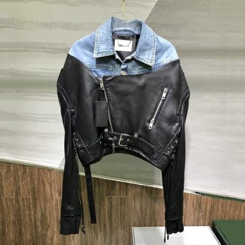 Autumn Women Leather Jacket Genuine Sheepskin Leather Denim Coats Fashion Motorcycle Cool Zipper Spring Female Cloth