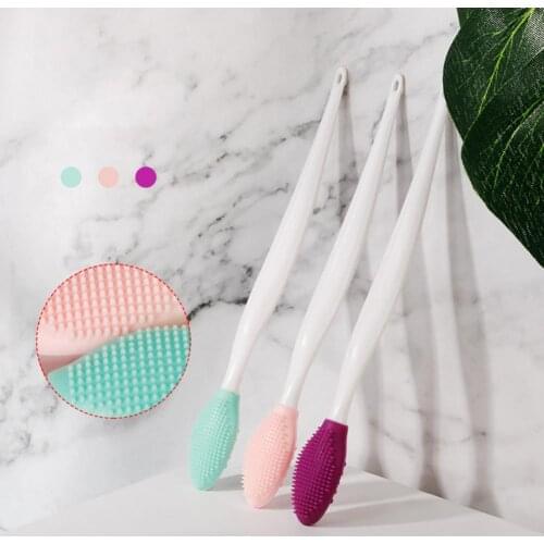 Exfoliating Nose Brush Double Side Clean Blackhead Removing Silicone Beauty Nasal Long Handle Blackhead Clean Tools for Home