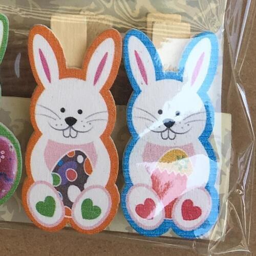 10pcs Easter Wooden for Photo Clips Handmade Cartoon Bunny Rabbit Wood Photo Clip Birthday Easter Decor Supplies
