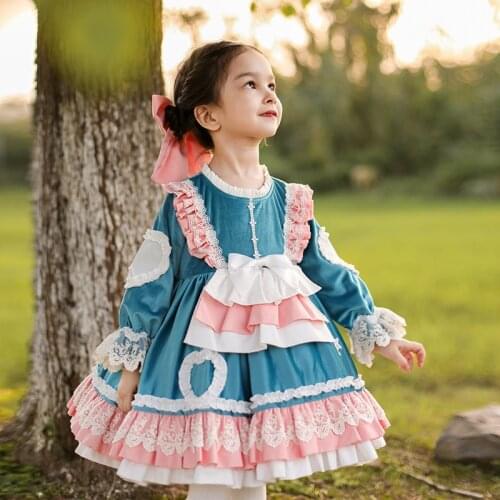 Lolita Dress Spain Princess Dress Autumn and Winter Velvet Dress Kids Girls Ball Gown with Rhinestone Weddings Flower Girl Dress