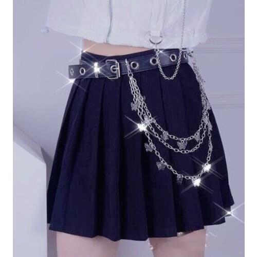 Punk Butterfly Pendant Three Layer Belt Key Chain Waist Pants Chain Jeans Long Alloy Clothing Accessories Jewelry Decoration