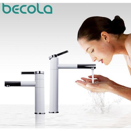 Basin Mixer Tap 360 Degree Rotate Type Basin Faucet white and Silver chrome Finish Bathroom Faucets Single Hand Bathroom LT-701