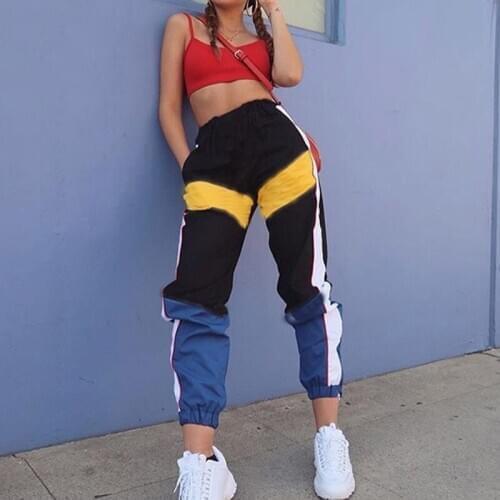 Matching Color Contrast Sports Pants Autumn 2020 New Womens Casual Pants Street Style High Waist Binding Pocket Harem Pants