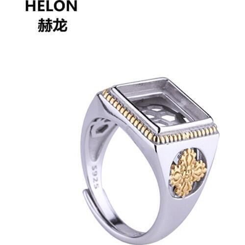 925 Sterling Silver 8x8mm 9x9mm 10x10mm Princess Cabochon Semi Mount Ring for Men White Yellow Gold Color Setting