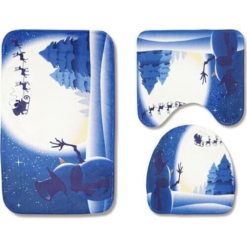 Marry Christmas cartoon Three-piece set 3D printed Bathroom Pedestal Rug Lid Toilet Cover Bath Mat Set drop shipping 02