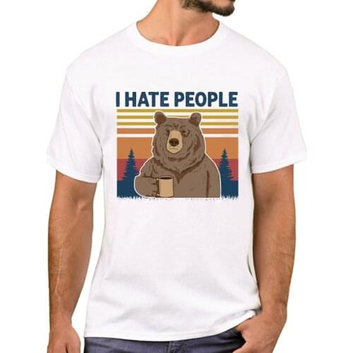 TEEHUB Hot Sales Retro Bear Drinking Beer Printed Men T-Shirt Fashion Bear Hate People T Shirts Short Sleeve Tshirts Boy Tee