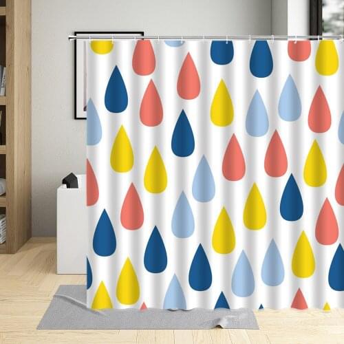 Geometric Shower Curtain Color Dots Water Drop Bathroom Bath Curtains Decor Fabric Simple Decorative Cloth Waterproof With Hooks