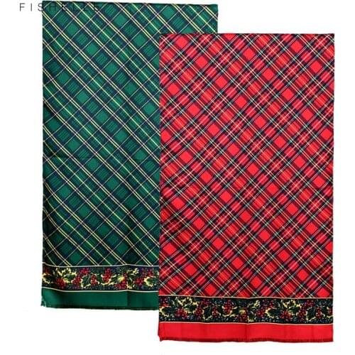 Green and red plaid natural silk long scarf women 100% real silk twill scarves wrap shawl bandana luxury Christmas gift ladies