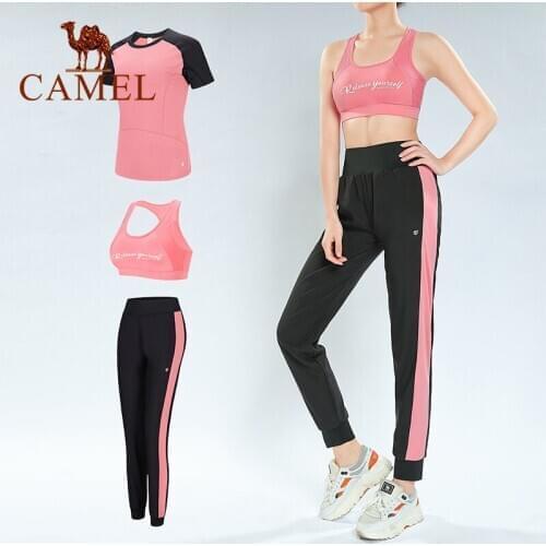 Camel Tracksuit Womens Sport Suit Women Clothing T-shirt Breathable Summer Bra Vest Pants Woman Yoga Suit Female Clothes