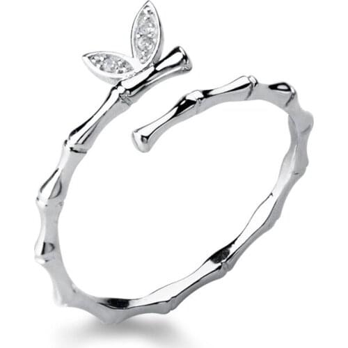 MloveAcc Genuine 925 Sterling Silver Animal Butterfly Bamboo Opening Finger Ring for Women Sterling Silver Jewelry Gift