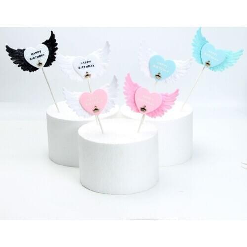 1pcs Plastic Heart Wing Happy Birthday Baby Shower Cake Topper Cake Top Flag Decoration for Birthday Party