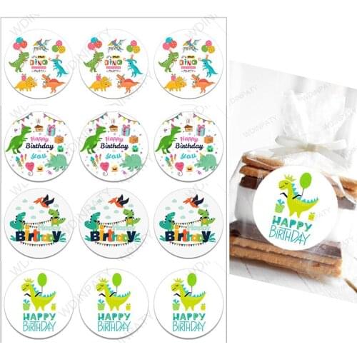 3.5/4.5cm Kids Dinosaur Cartoon Round Labels Stickers Birthday Party Decor Sticker Dinosaur Labels Kids Jungle Party Supplies