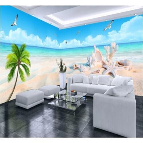 Xuesu Customized 3D wallpaper beautiful seascape theme space whole house background wall 8D waterproof wall covering
