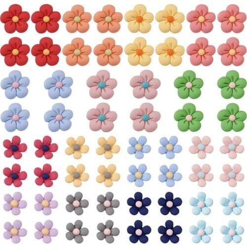 60pcs/set Opaque Resin Cabochons Flower Mixed Color DIY Embellishments Phone Headwear Scrapbook Craft Decor Accessories