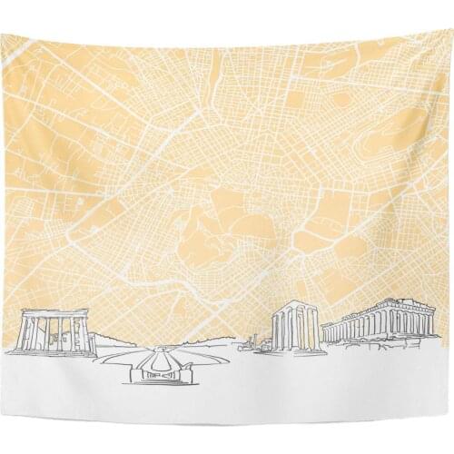 Abstract Athens Greece Skyline Map One Color Scalable with Urban Cityscape Architecture Tapestry Home Decor Wall Hanging