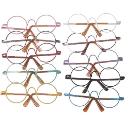 Colorful Miniature Eyewear Mini Eyeglass Round-Shaped Clear Lens Eyeglass for 12/18 Inch Dolls Retro Metal Frame Dolls Glasses