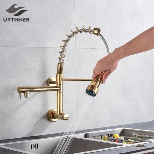 Black/Chrome Brass Kitchen Faucet Vessel Sink Mixer Tap Spring Dual Swivel Spouts Sink Mixer Bathroom Faucets Wall Mounted tap