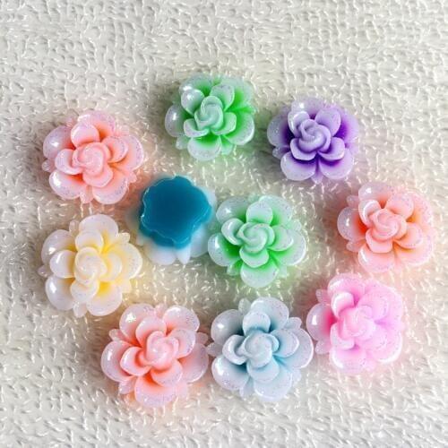 YUSDTSHA 15pcs/lot 19mm Resin Flower Rhinestone Flatback Cabochon for DIY phone,wedding decoration -A62