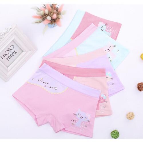 Children Girls Underpants Cartoon Cats Print Random Color Kids Underwear Boxer Briefs for 2 3 4 5 6 7 8 9 10 11 12 years old