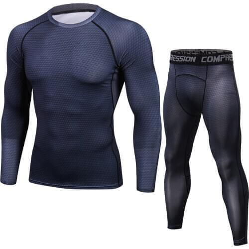 Men T shirts Trousers Set 2 Piece Mens Sportswear Compression Suit Joggers Fitness Base Layer Shirt Leggings Rashguard Clothes