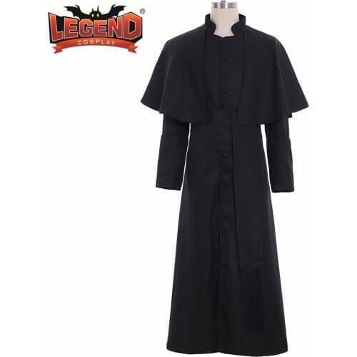Roman Black Priest Cassock Robe Gown Clergyman Vestments Medieval Ritual Robe Gothic Wizard Costume Black Priest Robe cosplay
