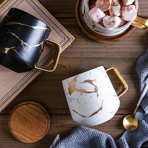 Coffee Cup With Lid Keep Hot Luxury Ceramic Marble Wedding Bridal Couples Lovers Gifts Mug Porcelain Milk Tea Breakfast