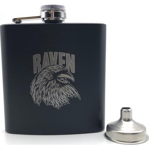 Alalinong Raven Black Hip Flask 6 Oz Stainless Steel Personalized Laser Engraved Crow Russian Hip Flask Alcohol Whiskey Liquor