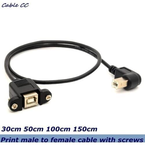 Best quality USB 2.0 Type B male-to-female right angle expansion data cable panel mount for printer cable with screw holes