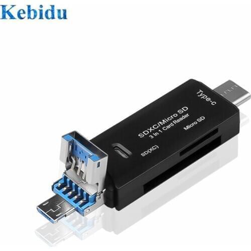 KEBIDU Multifunction 3 in 1 Type-C Card Reader Micro USB usb 3.0 OTG type c adapter mini cardreader for SD Micro SD TF Adapter