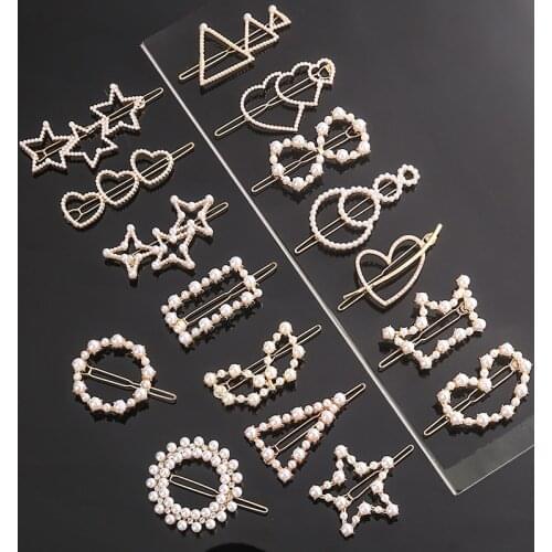 Fashion Pearl Hair Clip Women Girls Elegant Design Triangular Star Round Hairpin Barrette Hair Pins Ponytail Hair Accessories