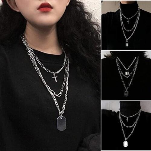 2021 Fashion Multilayer Hip Hop Long Chain Necklace for Women Men Jewelry Gifts Key Cross Pendant Necklace NYZ Shop
