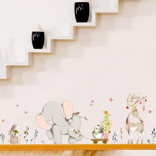 Cartoon Elephant Pull Car Wall Stickers Childrens Wall Environmentally Friendly Removable Stickers