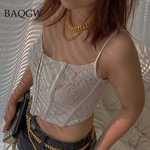 Spaghetti Straps Camis Y2K 90s E Girl Bodycon White Camisole Goth Harajuku Lace Patchwork Aesthetic Sexy Backless Cropped Tops