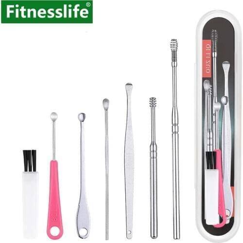 Ear Cleaning Tool Kit 7 in 1 Ear Cleaner Wax Removal Spiral Earpick Ear Curette Ear Spoon Wax Remover Set Portable Ear Care