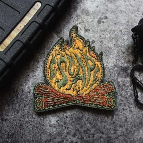 Camping Bonfire Embroidery Patches Cold Winter Fire Pile Tactics Chapter Flame Landscape Elements Badges For Clothes Vest Decor